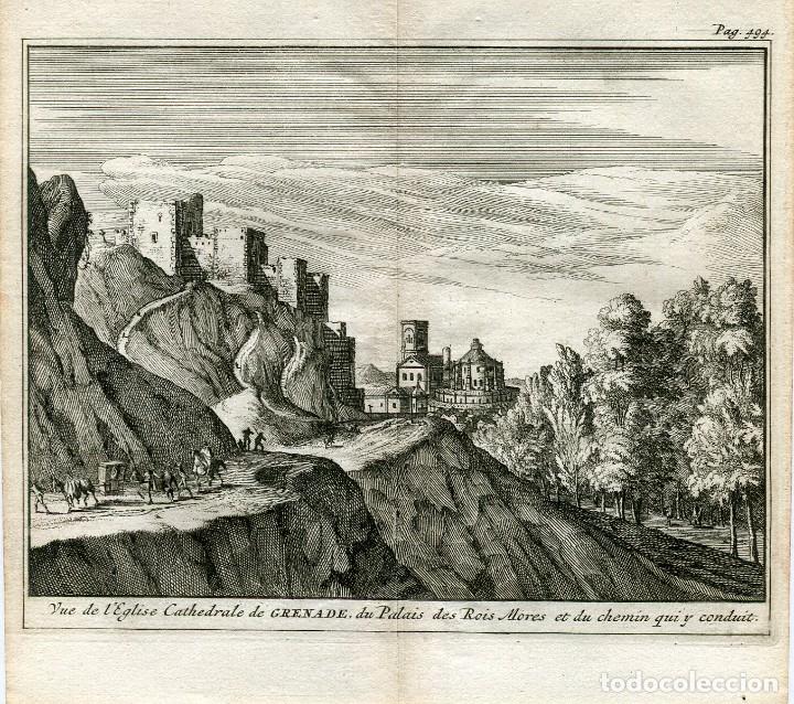 Arte: Catedral de Granada y Alhambra - Grabado original Van der Aa - 1707 - Foto 1