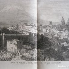 Arte: VISTA DE LA CIUDAD DE AREQUIPA Y PUERTO DE ISLAY (PERÚ, AMÉRICA DEL SUR), 1868. ANÓNIMO
