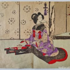 Arte: INTERESANTE GRABADO JAPONÉS ORIGINAL SIGLO XIX, RETRATO DE UNA GEISHA, CIRCA 1870 UKIYO-E