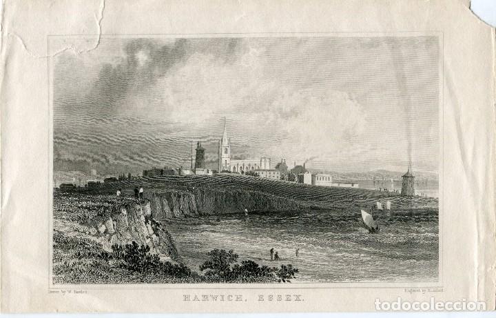Arte: Inglaterra. Harwich, Essex grabado por J. Adlar de un dibujo de W. Barlett.