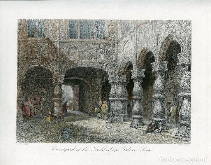 Arte: Belgica.Courtyard of the Archbishops Palace, Liege, Grabado por J.J. Crew de una obra de L.J. Wood