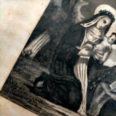 Arte: ARTE RELIGIOSO GRABADO SIGLO XIX AÑO 1840 ORIGINAL PAPEL GRUESO - SANTA ROSA DE LIMA NIÑO JESUS