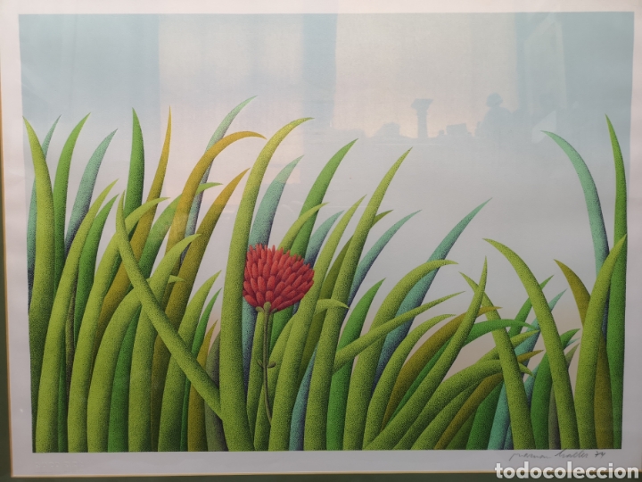 Arte: Cuadro grabado flor roja entre hojas - Foto 2
