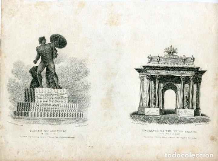 Arte: Statue of Achilles and Entrance to the Kings Palace grabados por J. Cleghorn de un dibujo de T.Sheph