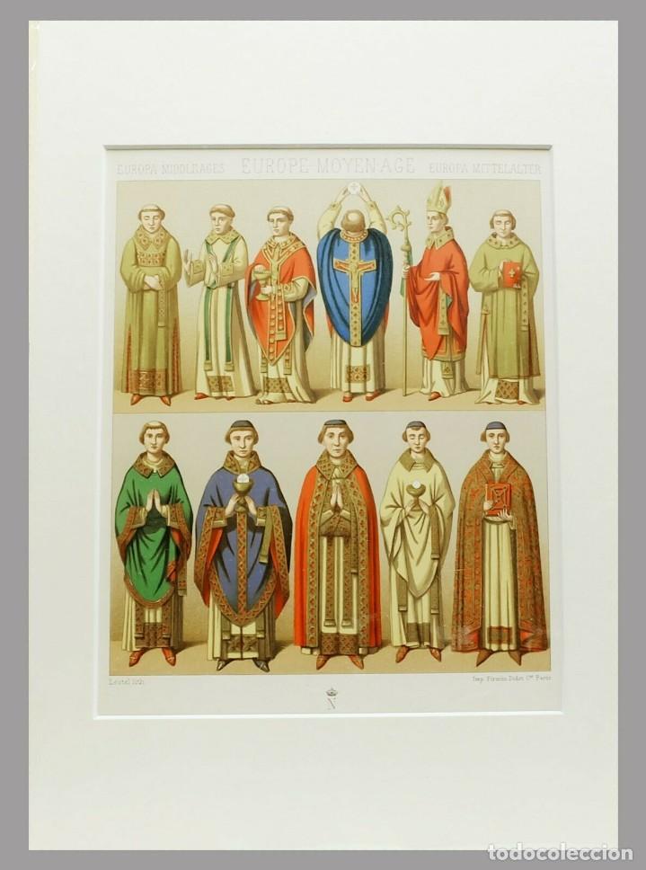 Arte: 1888 trajes de la edad media de Racinet-cromolitograf&iacute;a con Passepartout (02149)