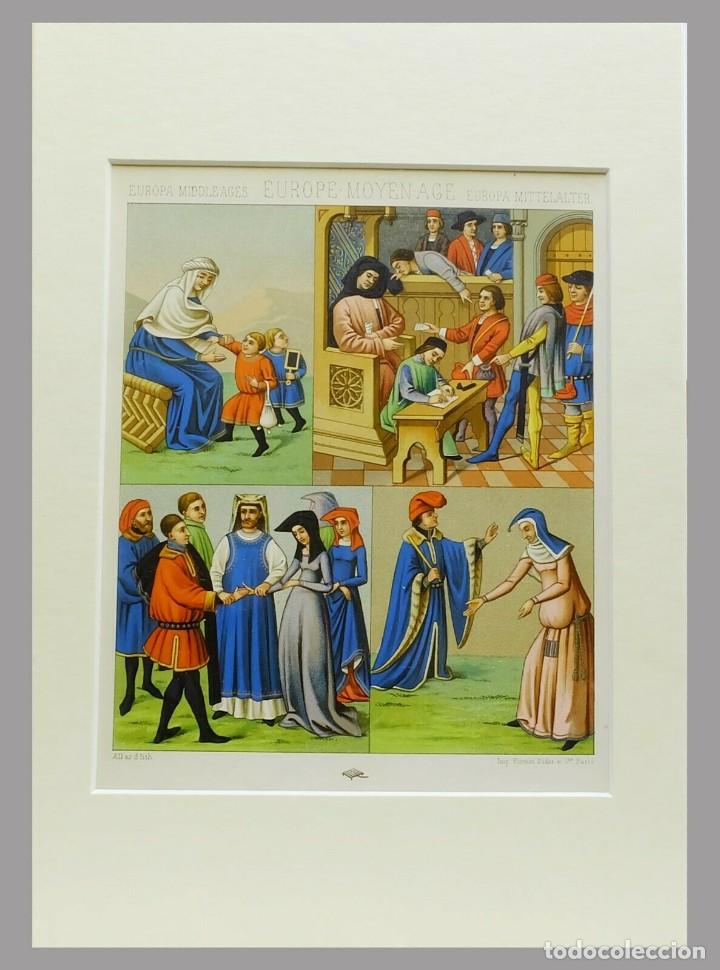 Arte: 1888 trajes de la edad media de Racinet-cromolitograf&iacute;a con Passepartout (02150)