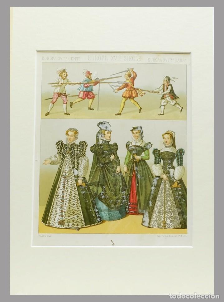 Arte: 1888 trajes de la edad media de Racinet-cromolitograf&iacute;a con Passepartout (02151)