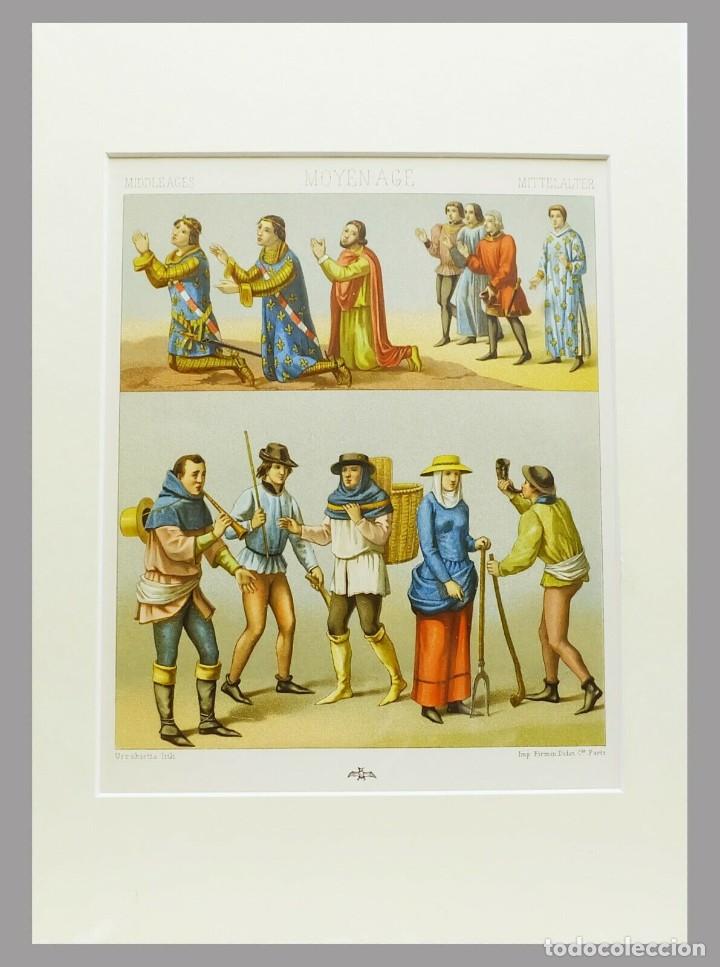 Arte: 1888 trajes de la edad media de Racinet-cromolitograf&iacute;a con Passepartout (02155)