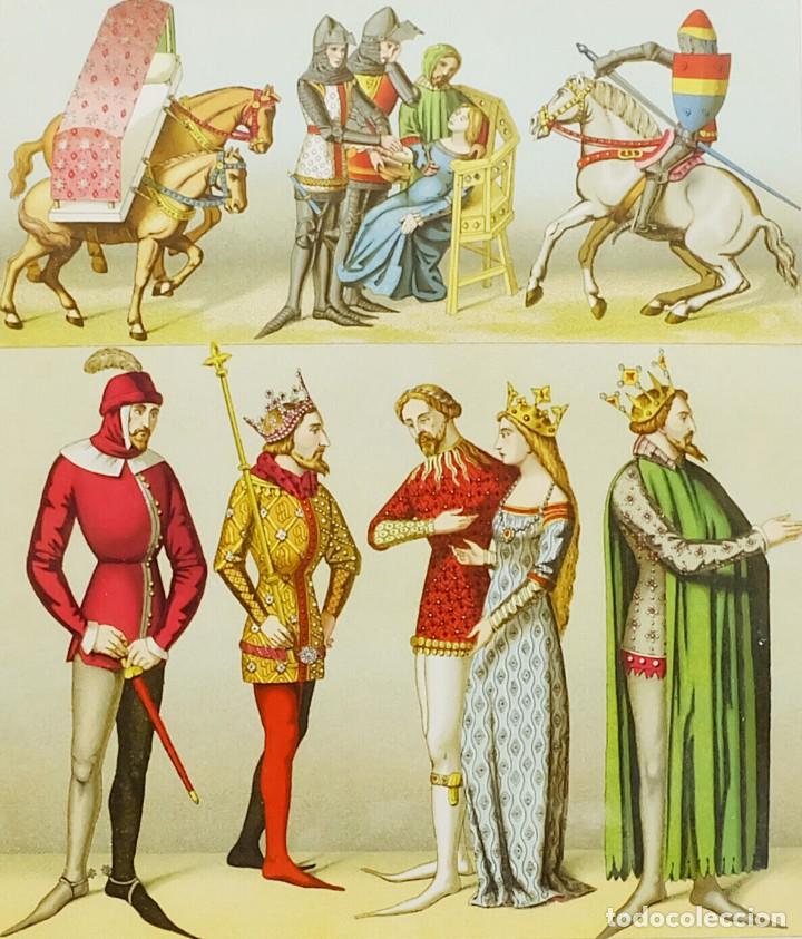 Arte: 1888 trajes de la edad media de Racinet-cromolitograf&iacute;a con Passepartout (02156)