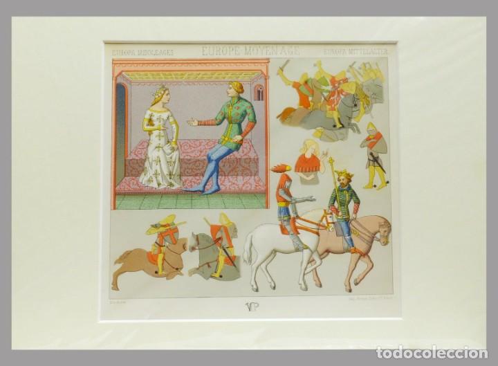 Arte: 1888 trajes de la edad media de Racinet-cromolitograf&iacute;a con Passepartout (02160)