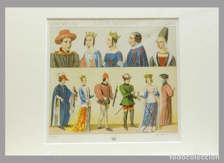 Arte: 1888 trajes de la edad media de Racinet-cromolitograf&iacute;a con Passepartout (02161)