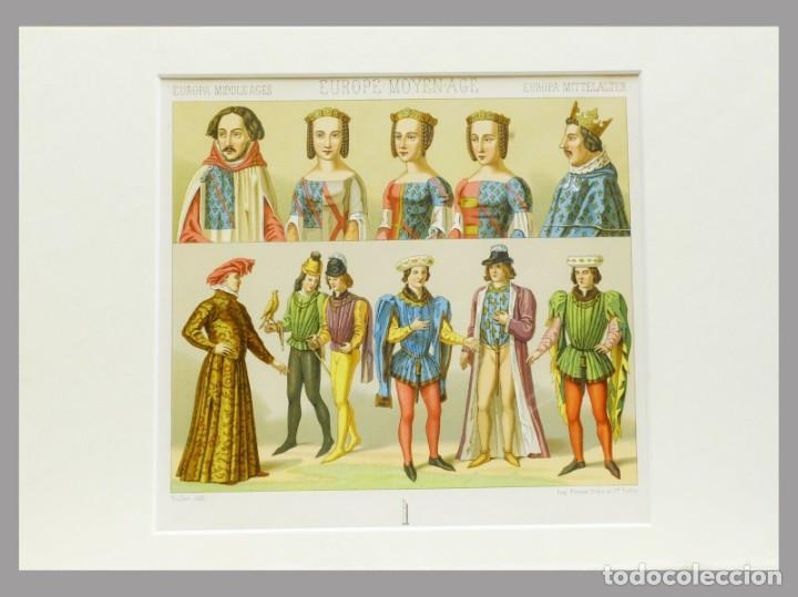 Arte: 1888 trajes de la edad media de Racinet-cromolitograf&iacute;a con Passepartout (02164)