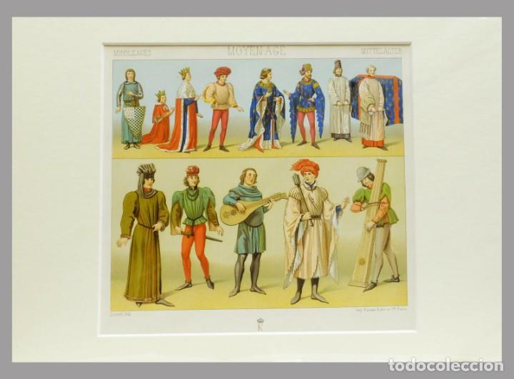 Arte: 1888 trajes de la edad media de Racinet-cromolitograf&iacute;a con Passepartout (02171)