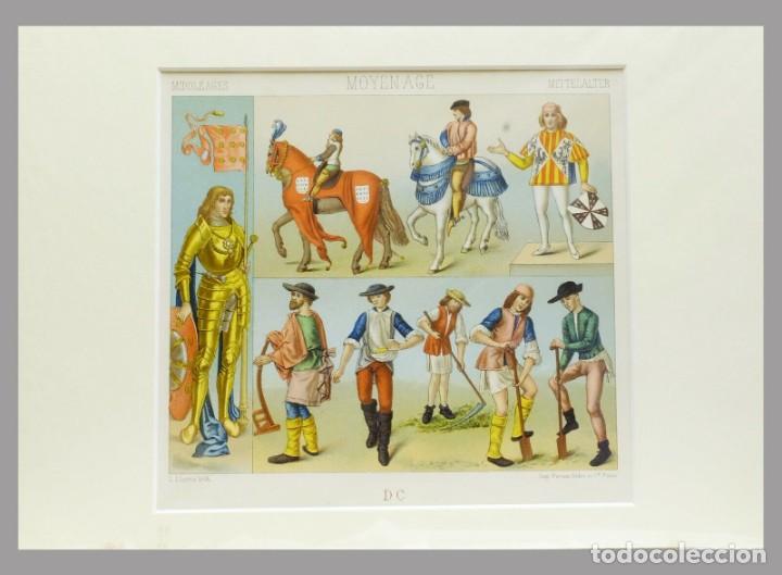 Arte: 1888 trajes de la edad media de Racinet-cromolitograf&iacute;a con Passepartout (02172)