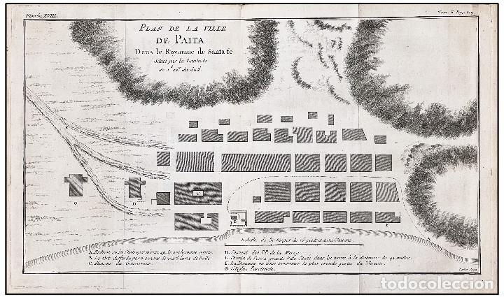 Arte: GEORGE ANSON - PLANO DE LA CIUDAD DE PAITA (PERU) - 1749 - Foto 1