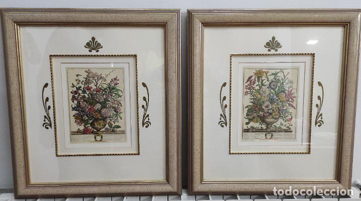 Kunst: 2 Cuadros con l&aacute;minas florales. Enmarcados y con cristal. Tama&ntilde;o 52 X 47 cms.