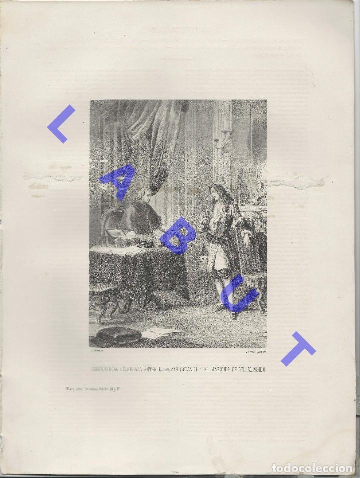 Arte: 1875 POMPEYO ALDOBRANDI Y EL MARQUES DE VILLALPANDO GRABADO LITOGRAFIA 36X27 H01