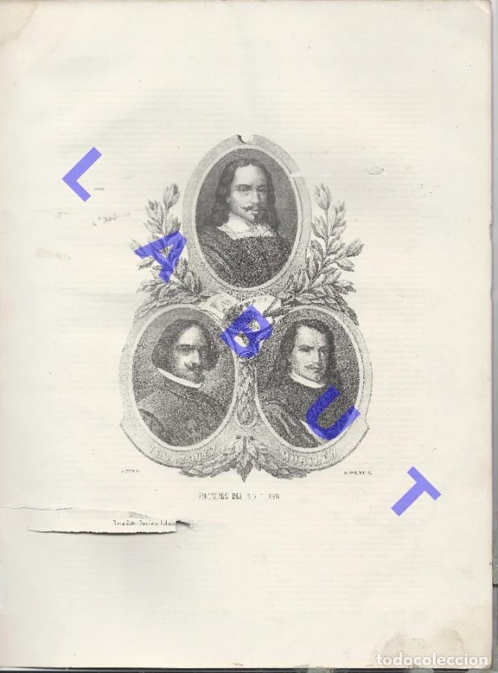 Arte: 1875 PINTORES DEL SIGLO XVII VELAZQUEZ RIBERA MURILLO GRABADO RASGADO LITOGRAFIA 36X27 H08