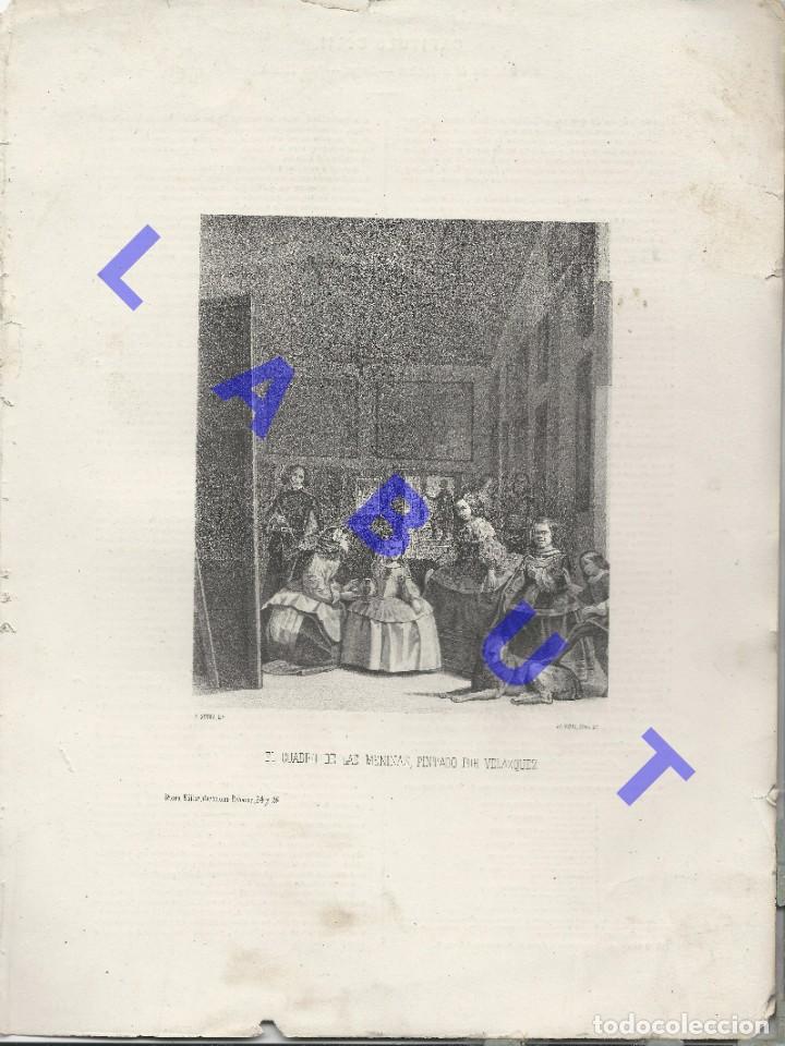 Arte: 1875 LAS MENINAS DE VELAZQUEZ GRABADO LITOGRAFIA 36X27 H12