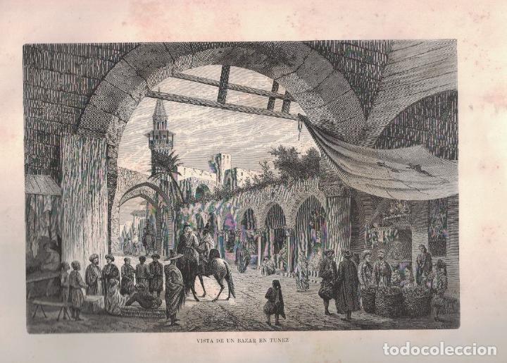 Art: VISTA DE UN BAZAR EN TUNEZ. - Alexander de Bar, lo dibujo / Pannemaker, lo grabo.