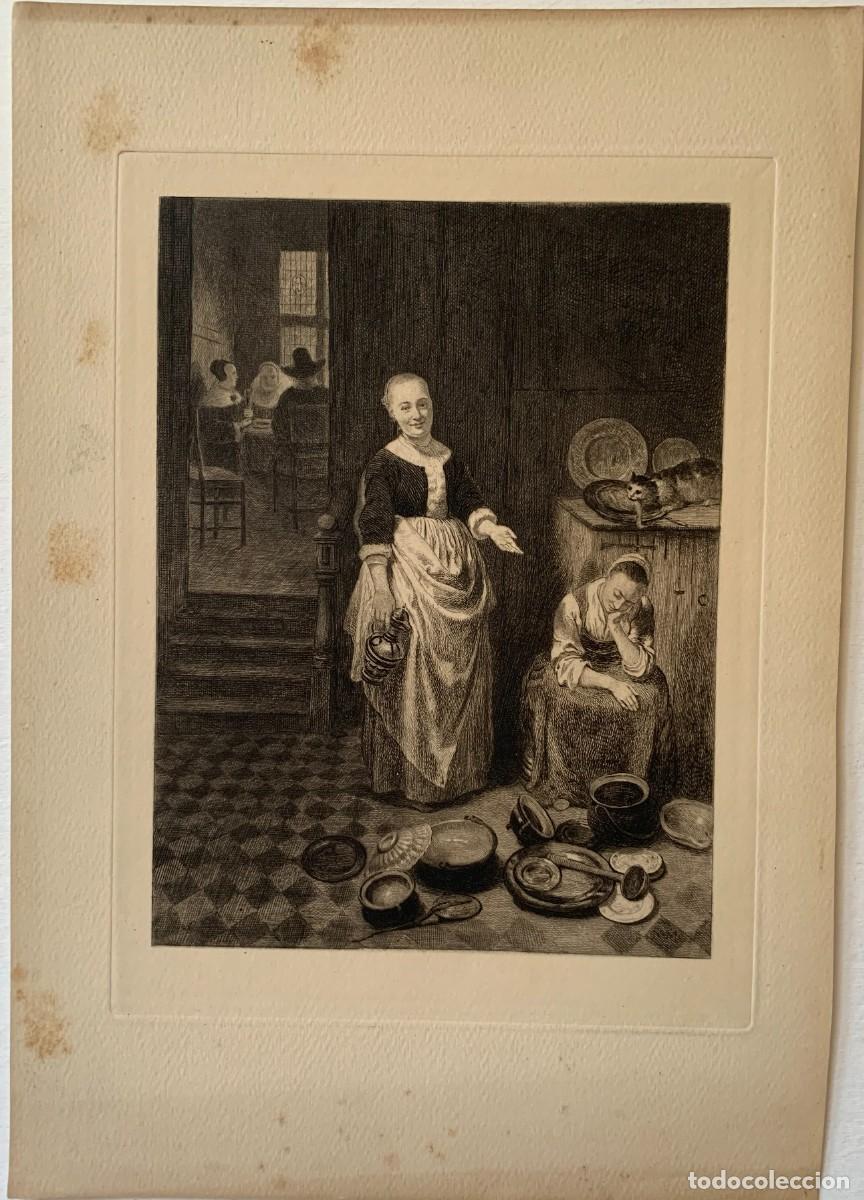 Arte: Nicolas Maes. Grabado por Charles Oliver Murray. Sirvienta durmiendo.