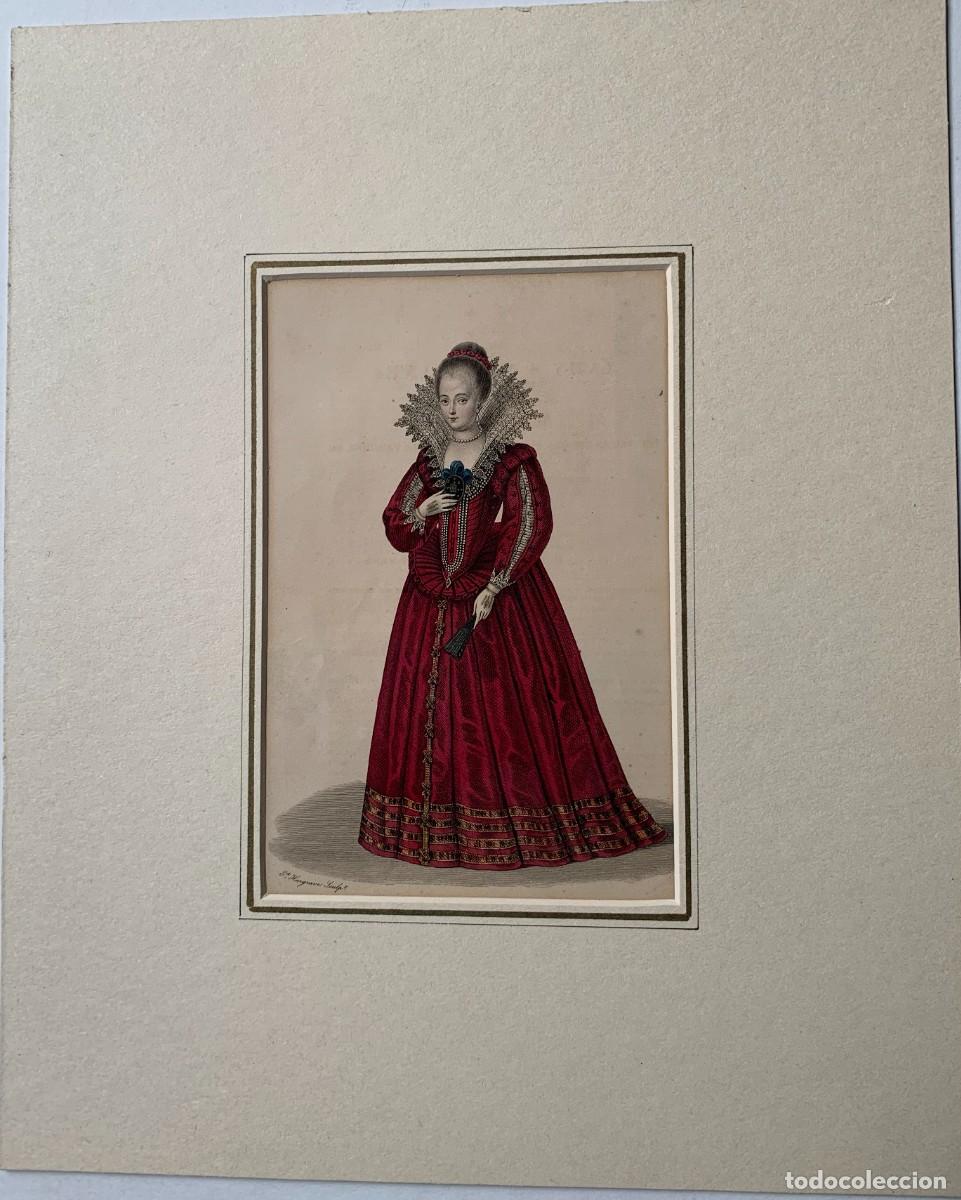 Art: Marquesa de Verneuil - Grabado original coloreado de E. Hargrave - s. XIX