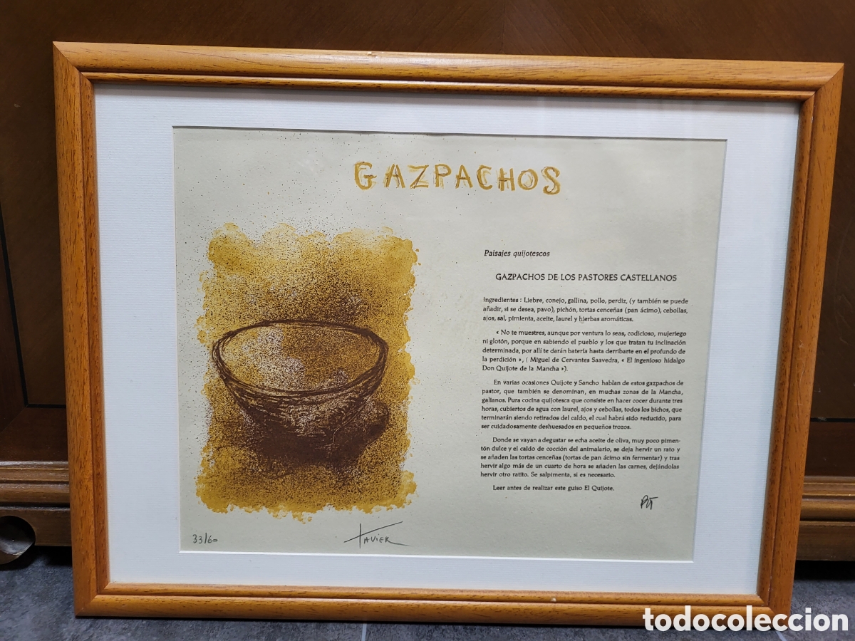 Art: GRAVADO CON LA RECETA DEL GAZPACHO . NUMERADO Y FIRMADO A LAPIZ . MEDIDAS CON MARCO 43 &times;33 CM