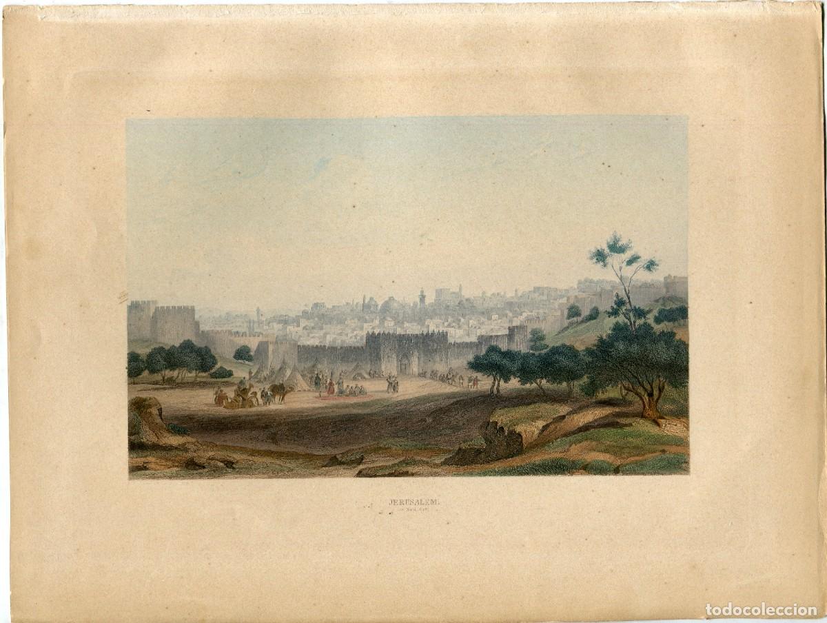Arte: Jerusal&eacute;n desde el noreste - Grabado original en color - M&uacute;nich, 1861