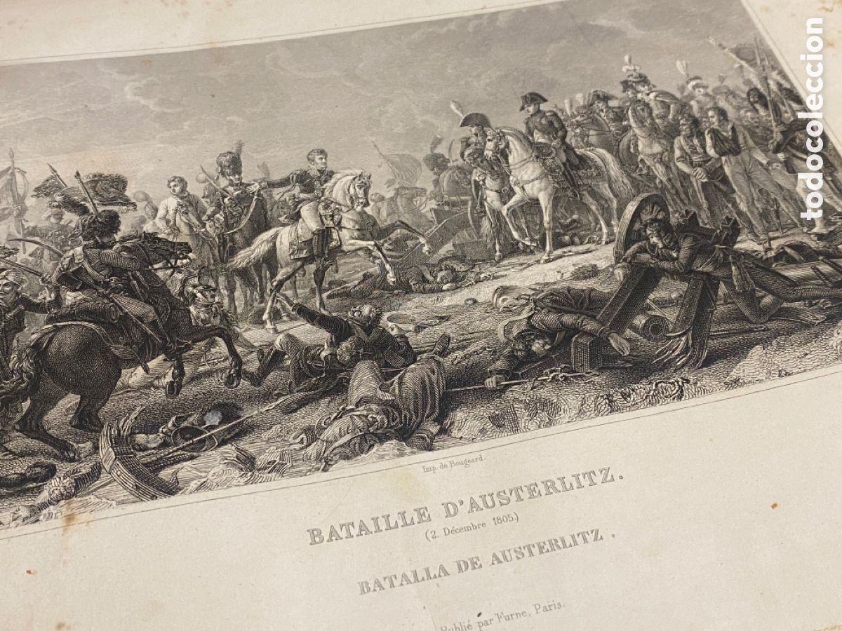 Arte: NAPOLE&Oacute;N. BATALLA DE AUSTERLITZ. TEXTO ESPA&Ntilde;OL. CIRCA 1860 - Foto 1