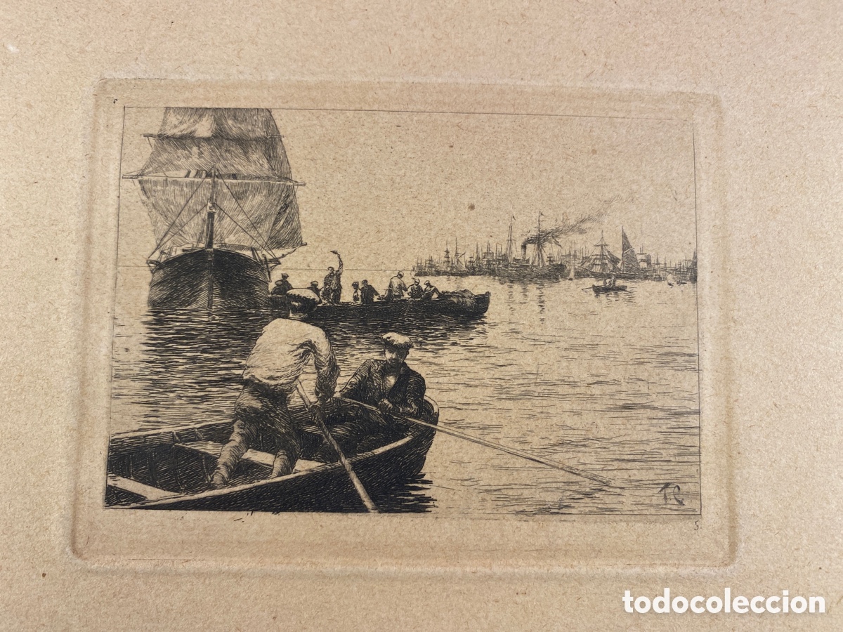 Art: Precioso grabado marineros firmado TC