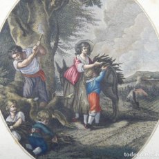 Arte: GRABADO AL COBRE COLOREADO A MANO - NOVIEMBRE LA LEÑA - PINTURAS DE WILLIAM HAMILTON (1751-1801). Lote 375991419