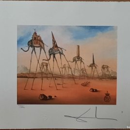 Impresionante grabado de Dali, Elefantes girafa,firmado y numerado,50 x 65 cm