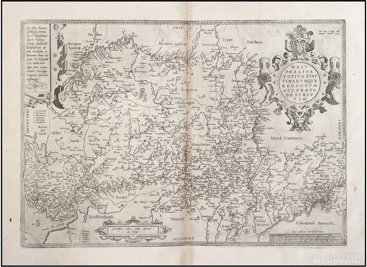Arte: ABRAHAM ORTELIUS &ndash; GRABADO ANTIGUO DE WESTFALIA &ndash; 1579 - Foto 1