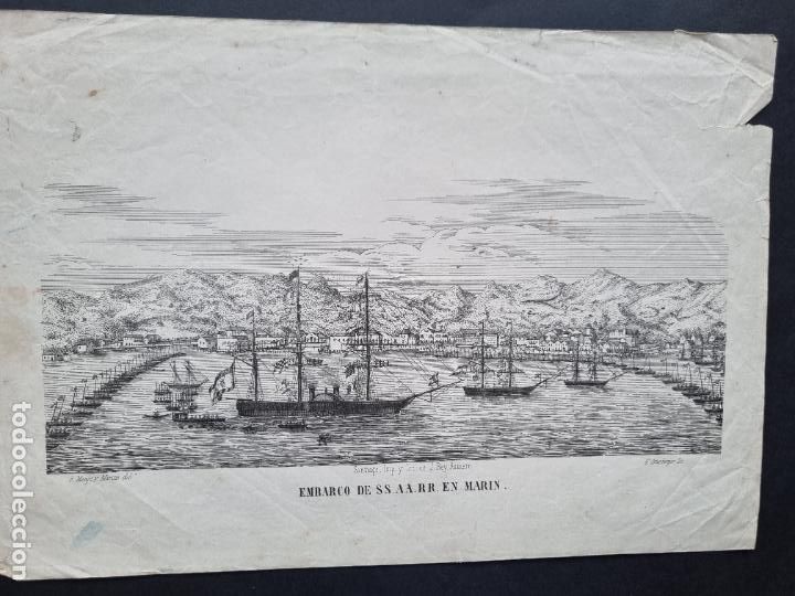 Arte: EMBARCO DE SU ALTEZA REAL EN MARIN PONTEVEDRA GALICIA 1852 V3