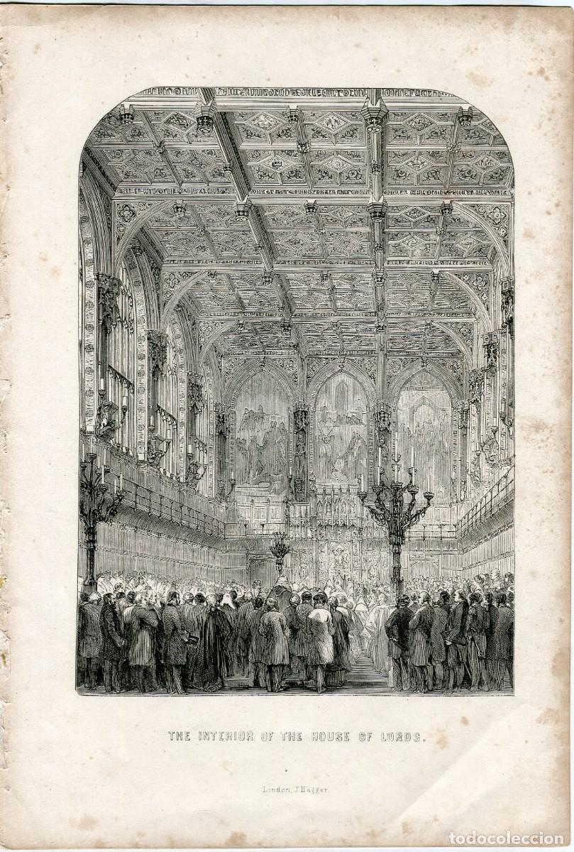 Art: Interior de la C&aacute;mara de los Lores, Londres - Grabado original s. XIX