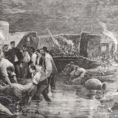 Arte: GRABADO. ESPAÑA. TOLEDO. LA CATASTROFE DE CONSUEGRA (1/8). RESCATE VICTIMAS. S.XIX