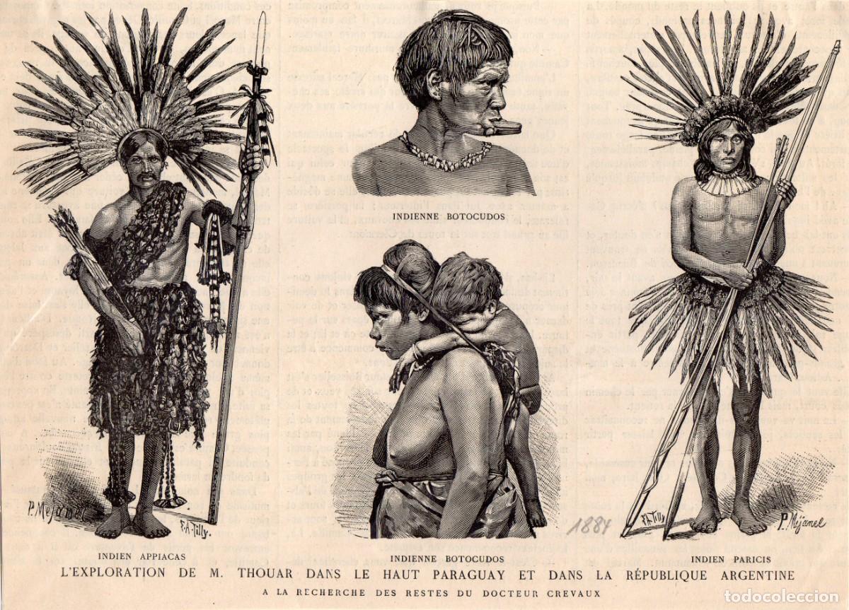 Arte: GRABADO A&Ntilde;O 1884. INDIOS NATIVOS DE PARAGUAY Y ARGENTINA.