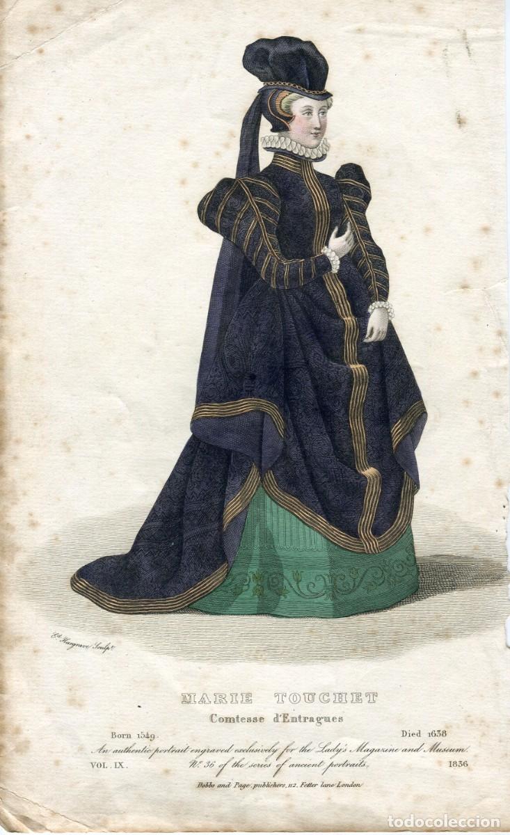 Art: Marie Touchet, condesa de Entragues - Grabado coloreado - 1836