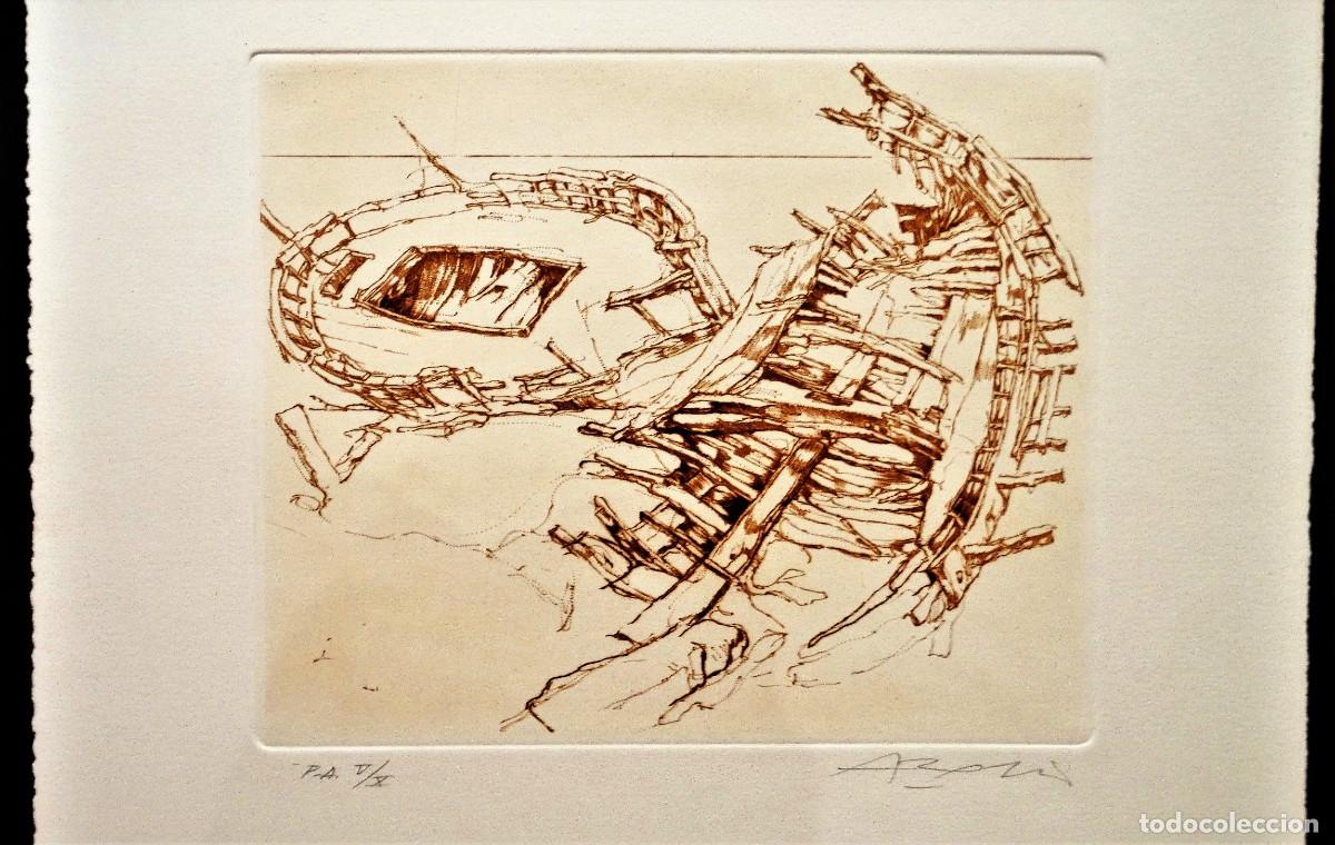 Arte: Grabado: &ldquo;Restos de barcos de pesca en la playa...&rdquo; - Foto 11