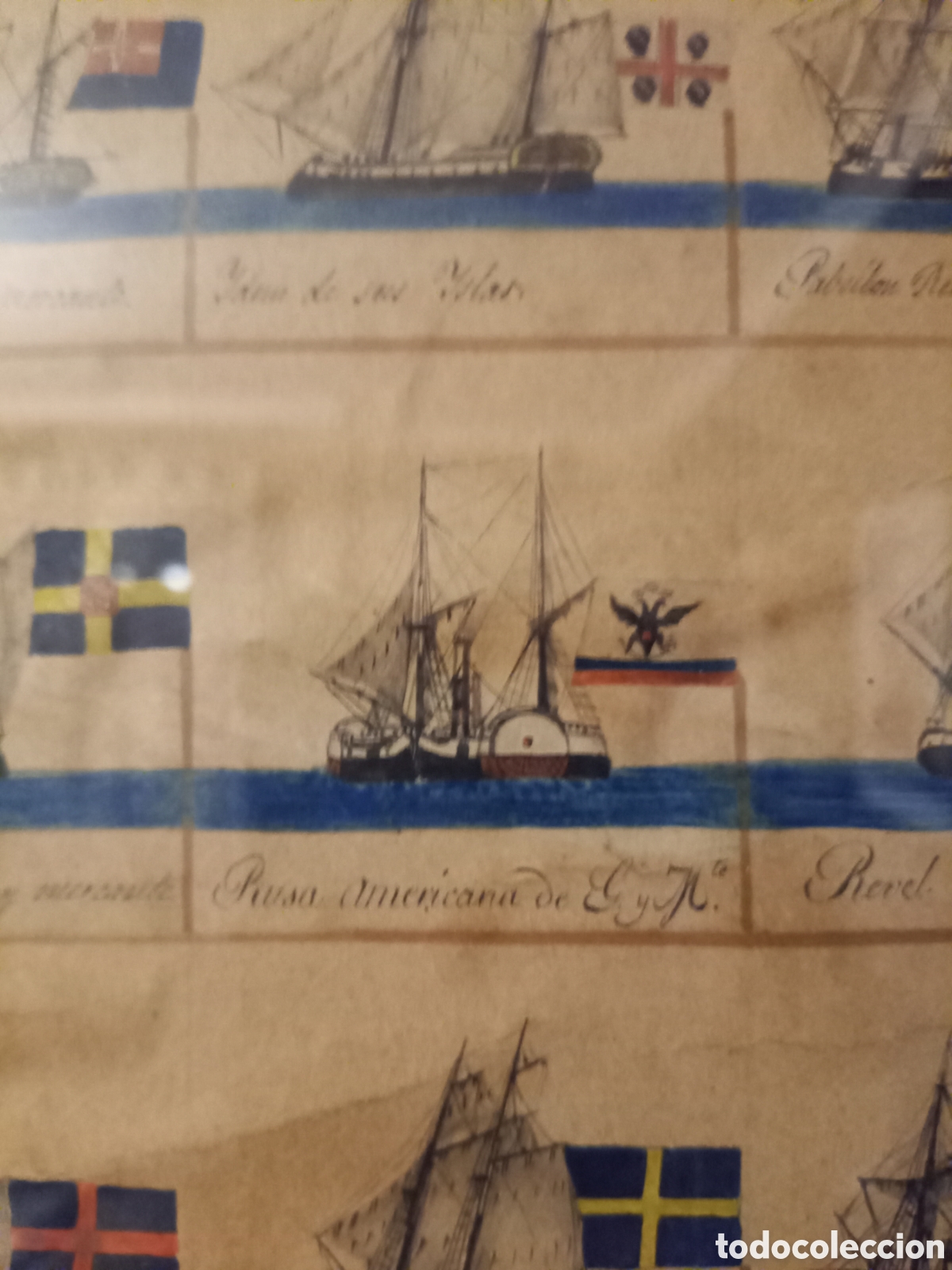 Arte: Grabado de barcos SXIX y sus pabellones - Foto 4