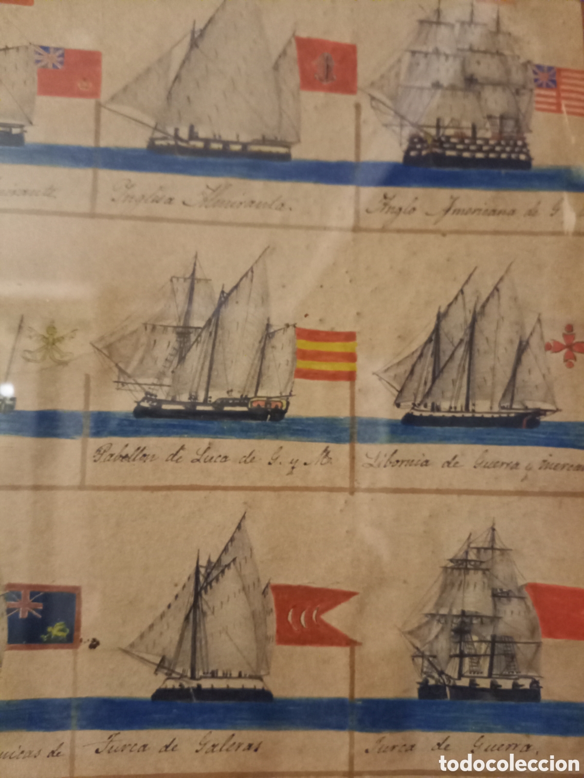 Arte: Grabado de barcos SXIX y sus pabellones - Foto 5