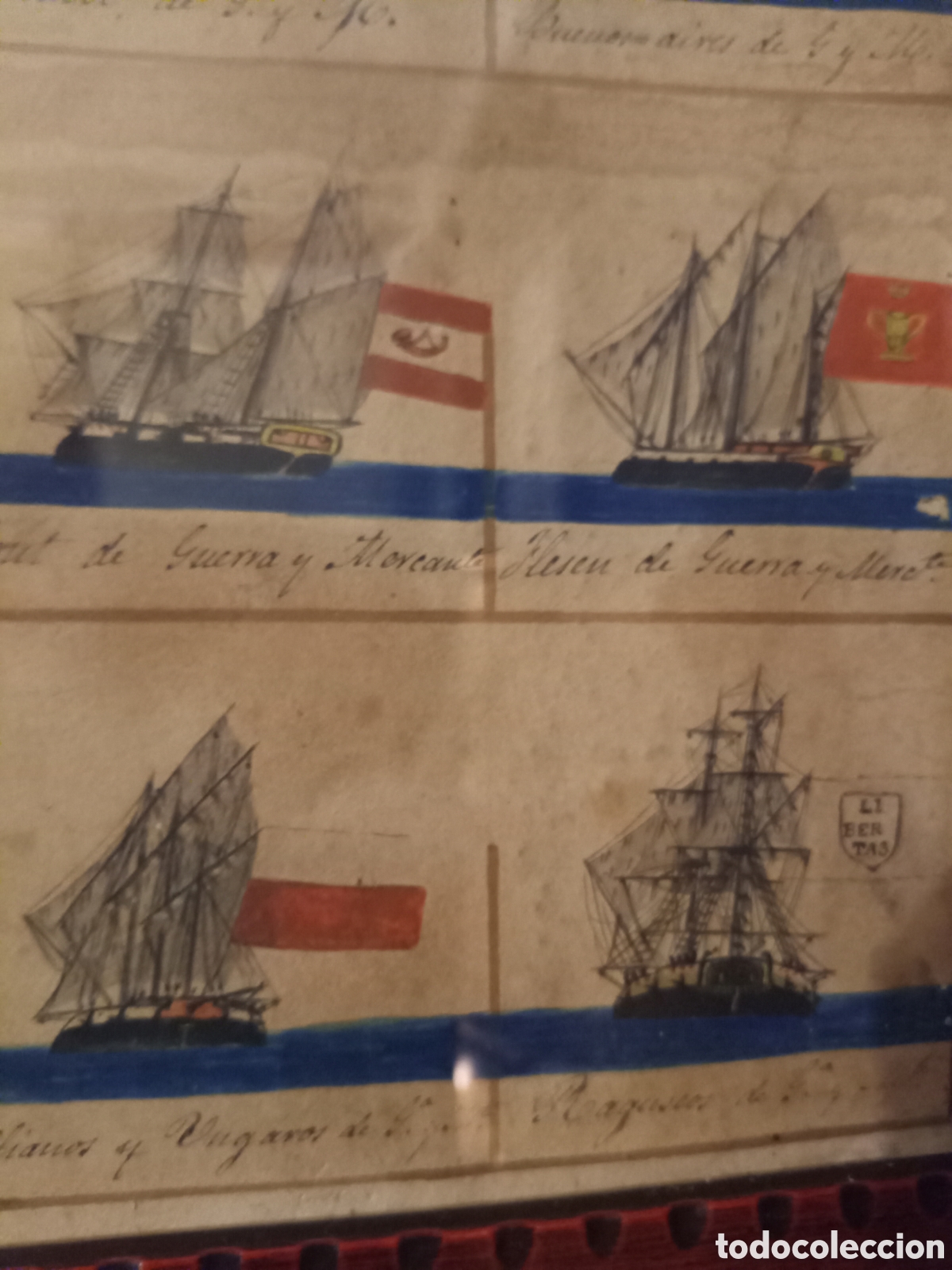 Arte: Grabado de barcos SXIX y sus pabellones - Foto 12