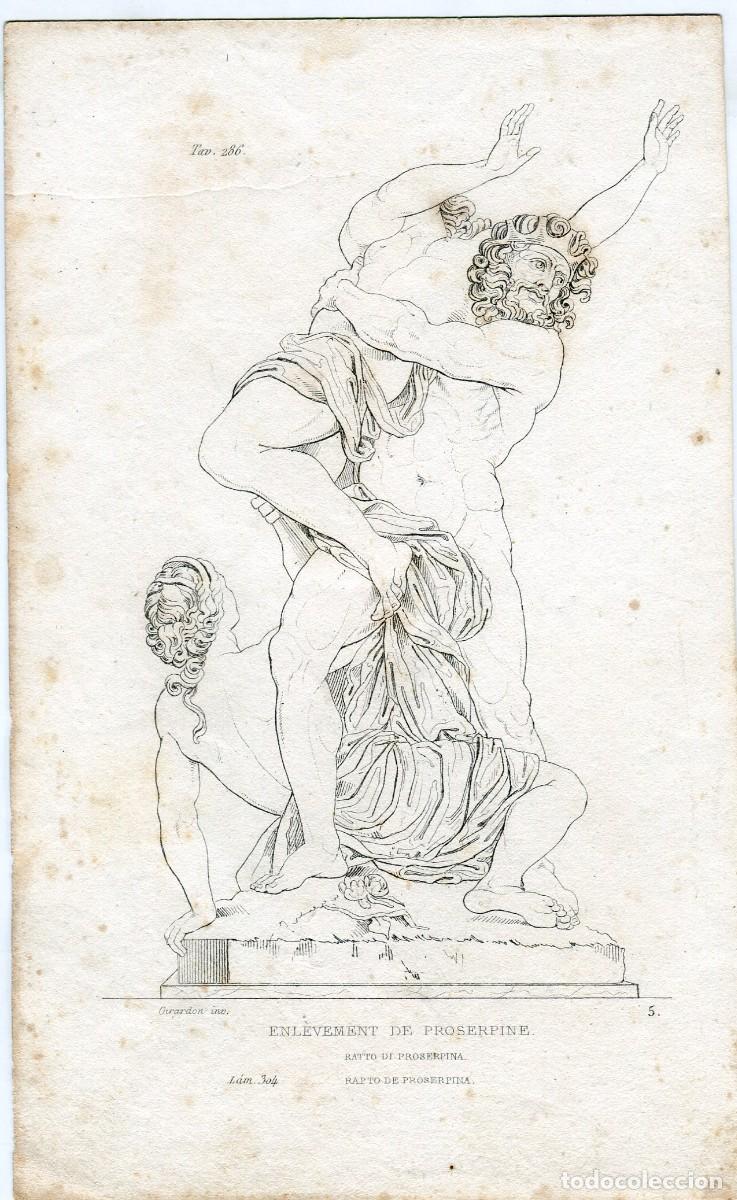 Kunst: El rapto de Proserpina, de Girardon - Grabado original s. XIX