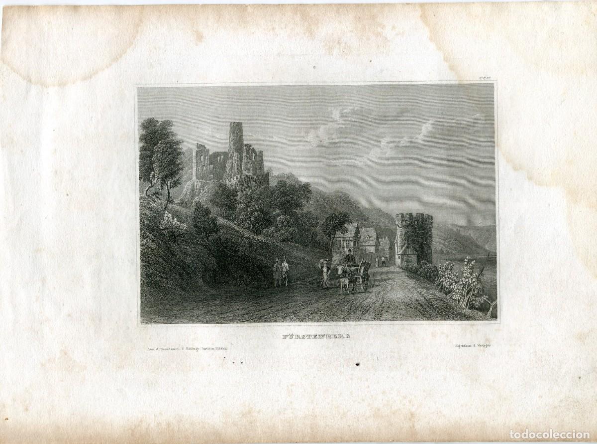 Arte: Castillo de F&uuml;rstenberg, Alemania - Grabado original en acero s. XIX