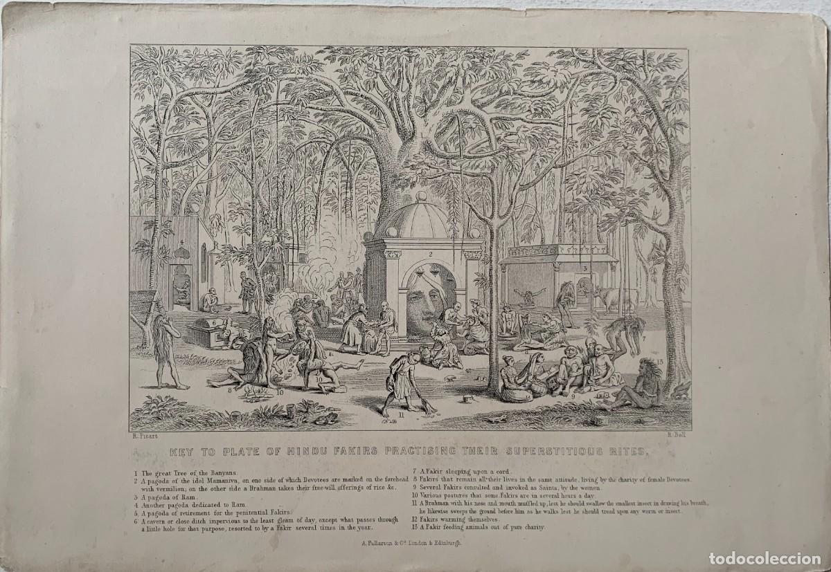 Art: Faquires hind&uacute;es - Grabado original de R. Bell seg&uacute;n B. Picart - s. XIX