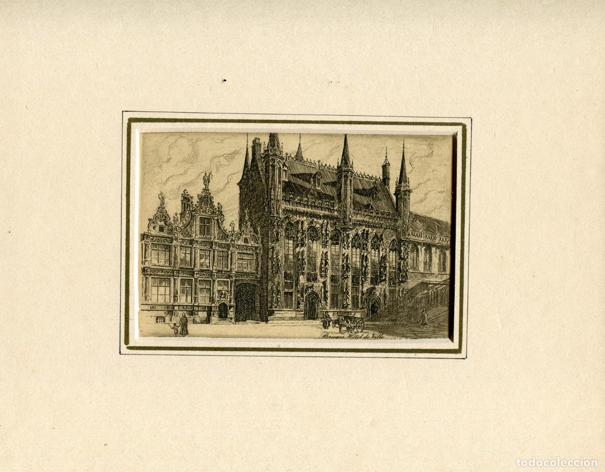 Art: Brujas, Ayuntamiento - Aguafuerte original, B&eacute;lgica, s. XIX-XX