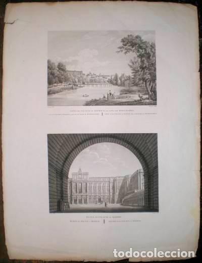 Arte: VISTA DEL PALACIO DE MADRID de las orillas del MANZANARES y PLAZA DEL PALACIO DE MADRID. 1806