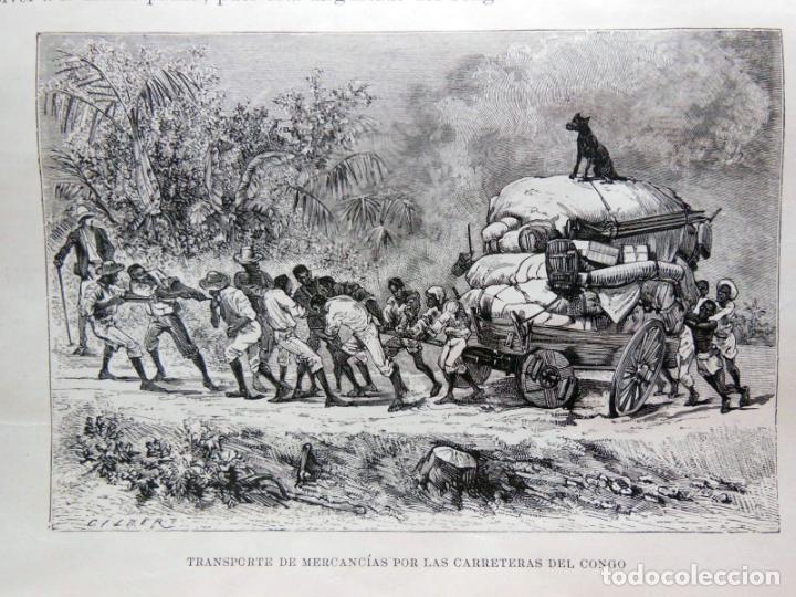 Arte: TRANSPORTE DE MERCANC&Iacute;AS POR LAS CARRETERAS DEL CONGO.. 1890
