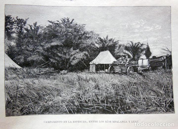 Arte: CAMPAMENTO EN LA ESPESURA, ENTRE LOS R&Iacute;OS MPALANGA Y LULU. EL CONGO. 1890.