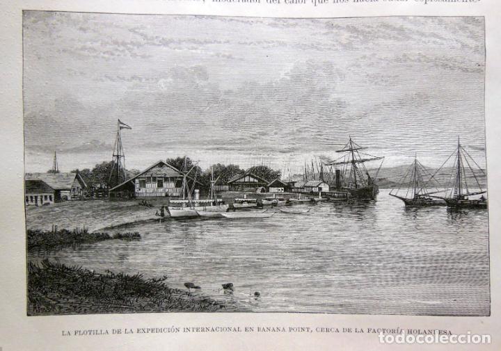 Arte: LA FLOTILLA DE LA EXPEDICI&Oacute;N INTERNACIONAL EN BANANA POINT, CERCA FACTOR&Iacute;A HOLANDESA. EL CONGO. 1890